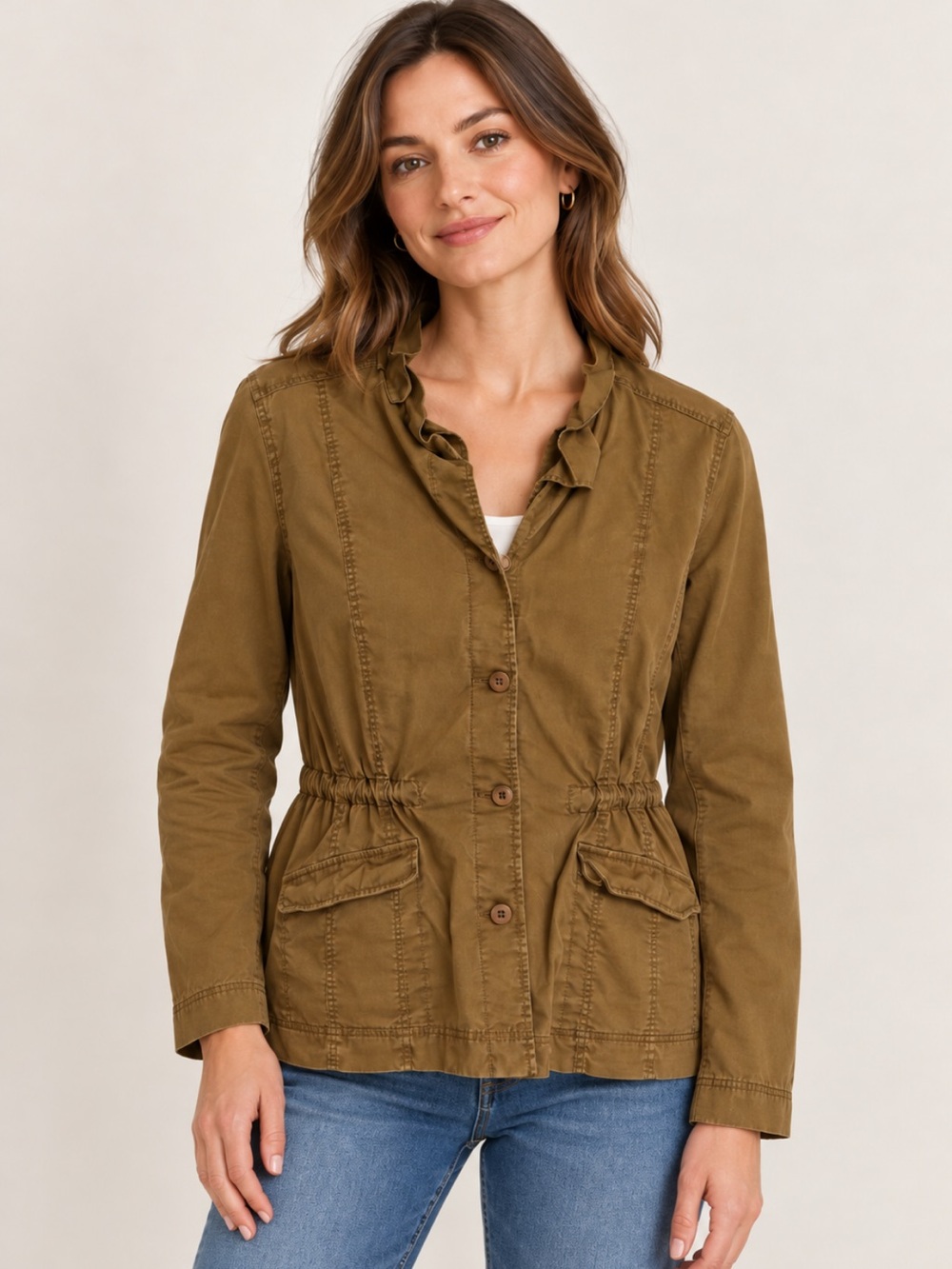 Eileen Fisher Twill Lightweight Utility Jacket Military Inspired Green Medium